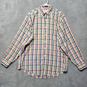 Brooks‎ Brothers Button Down Long Sleeve Blue Orange Green Plaid Size Large